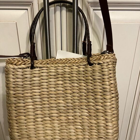 Sonoma Vintage Butterflies Straw Wicker Woven Handbag/Shoulder Purse Bag | Tan - Picture 4 of 9